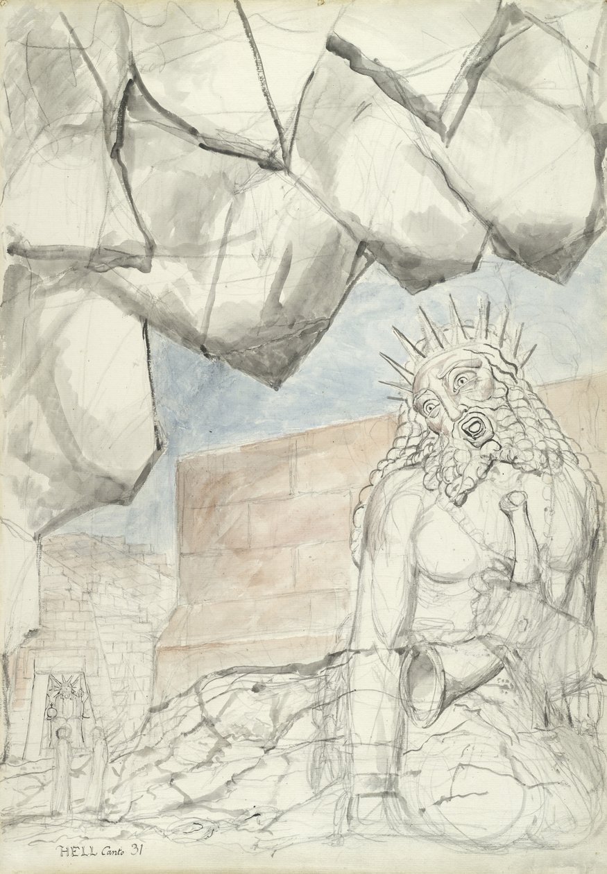 Az óriás Nimród panasza, illusztráció Dante Alighieri Isteni komédiájához, 1824-27 (ceruza és kréta, ceruzával és krétával, papírra írt toll és tus) alkotó: William Blake
