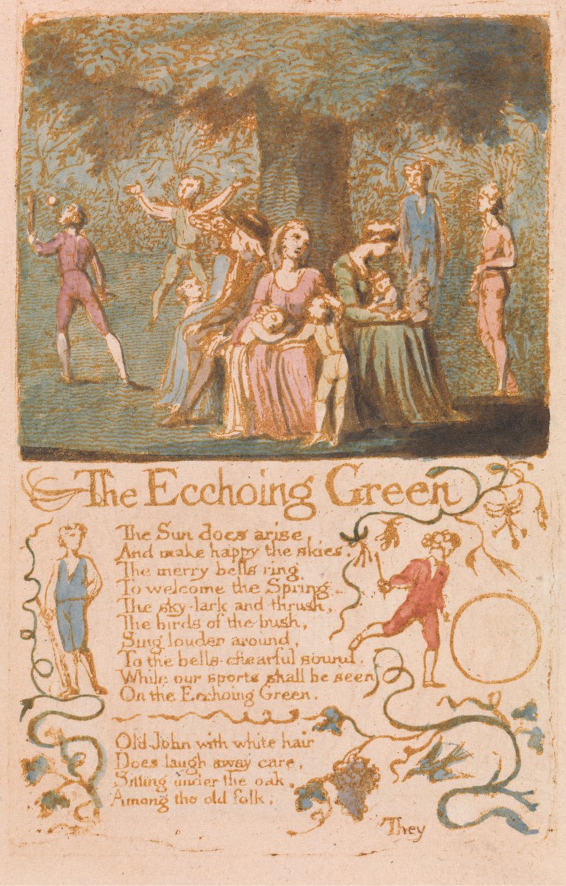 A visszhangzó zöld, 10. lemez az ártatlanság énekeiből, 1789 (domborműves metszet wc-vel papíron) alkotó: William Blake