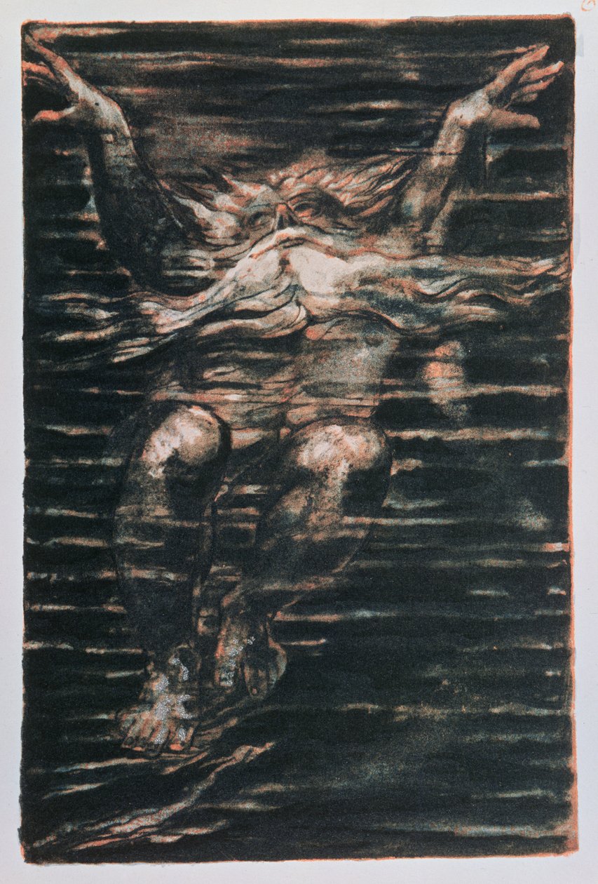 Urizen első könyve; Vízben úszó szakállas férfi, 1794 (színes domborműves metszet) alkotó: William Blake