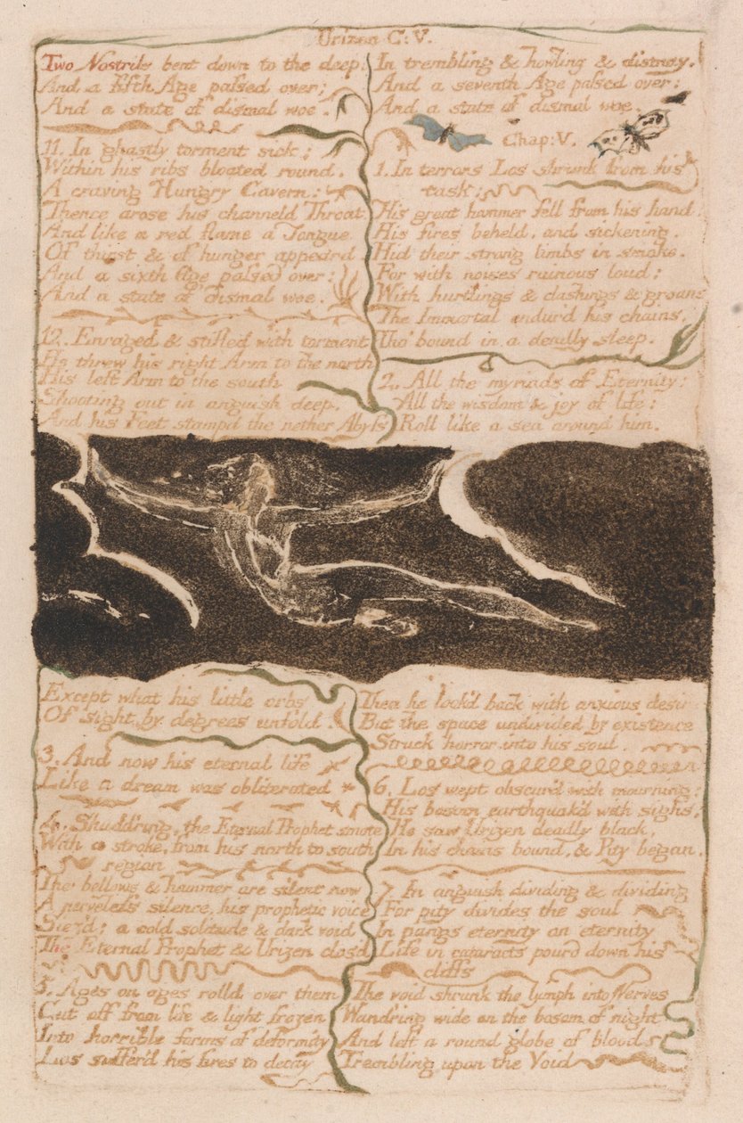 Urizen első könyve, 16. lemez, két orrlyuk a mélybe hajlott ... (Bentley 13) alkotó: William Blake