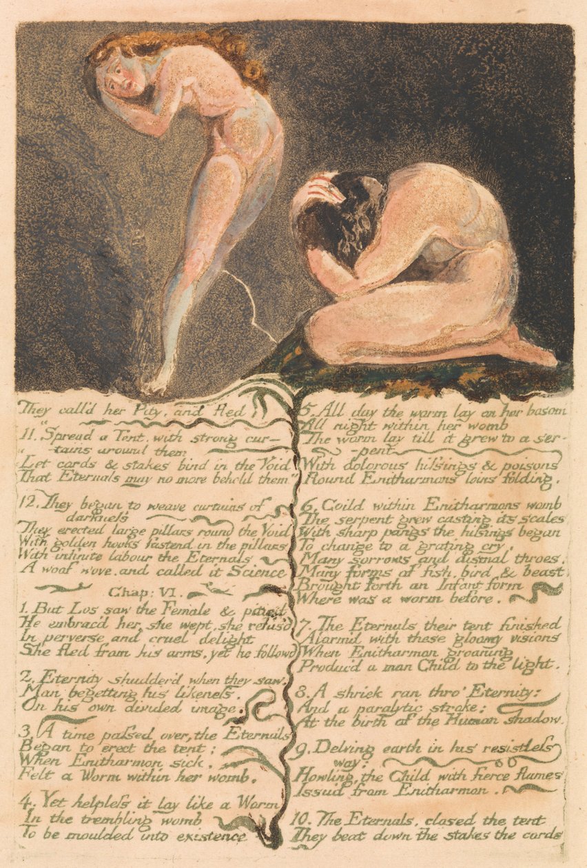 Urizen első könyve, 17. lemez, Szánalomnak nevezték és elmenekültek. . . . (Bentley 19) alkotó: William Blake