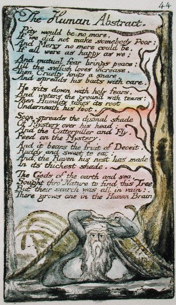 The Human Abstract, 44. lemez (Bentley 47) a Songs of Inocence and of Experience-ből (Bentley Copy L) 1789-94 (domborműves metszet tollal és WC-vel papíron) alkotó: William Blake