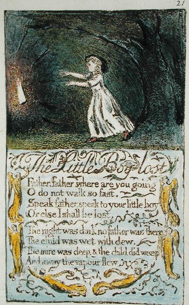 Az elveszett kisfiú, illusztráció az ártatlanság és élmény dalaiból (Bentley Copy L) pl.21 (Bentley 13) 1789-94 (domborműves rézkarc tollal és WC-vel papíron) alkotó: William Blake