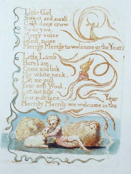 A kislány, 26. tábla Az ártatlanság dalaiból, 1789 (dombormetszet, wc-vel) alkotó: William Blake