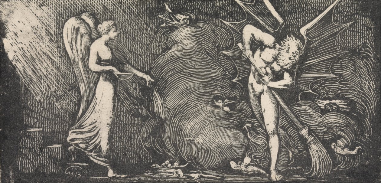 A tolmácsszalonot söpörő férfi alkotó: William Blake