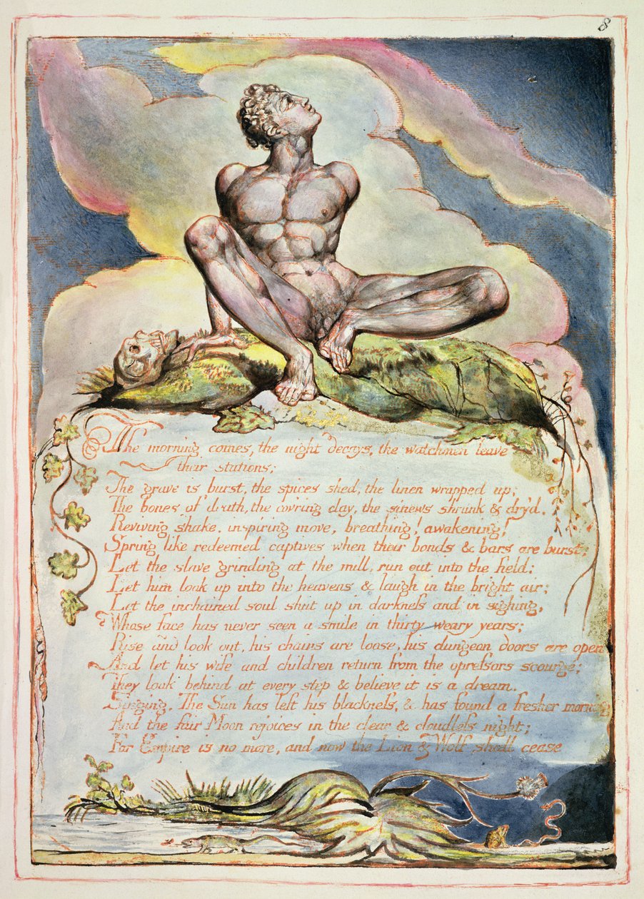 Eljön a reggel, 6. tábla az „Amerika, prófécia” című filmből, 1793 (domborműves marattatás és wc papíron) alkotó: William Blake