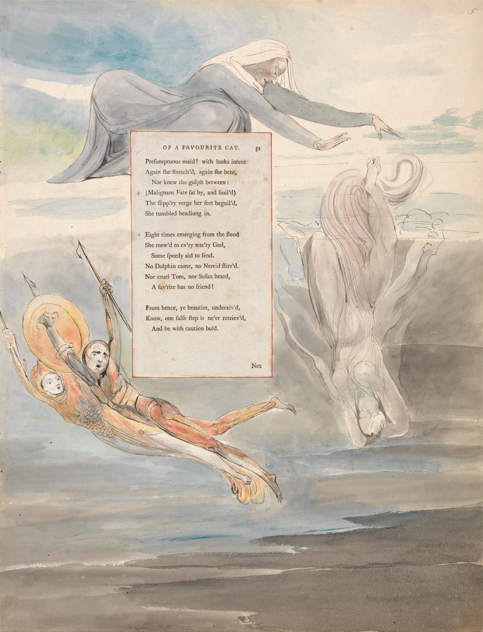 Thomas Grey versei, 11. tervezés, Óda egy kedvenc macska haláláról. alkotó: William Blake