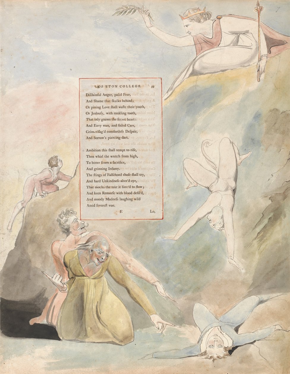 Thomas Gray versei, 19. tervezet, Óda az Eton College távoli kilátásáról. alkotó: William Blake