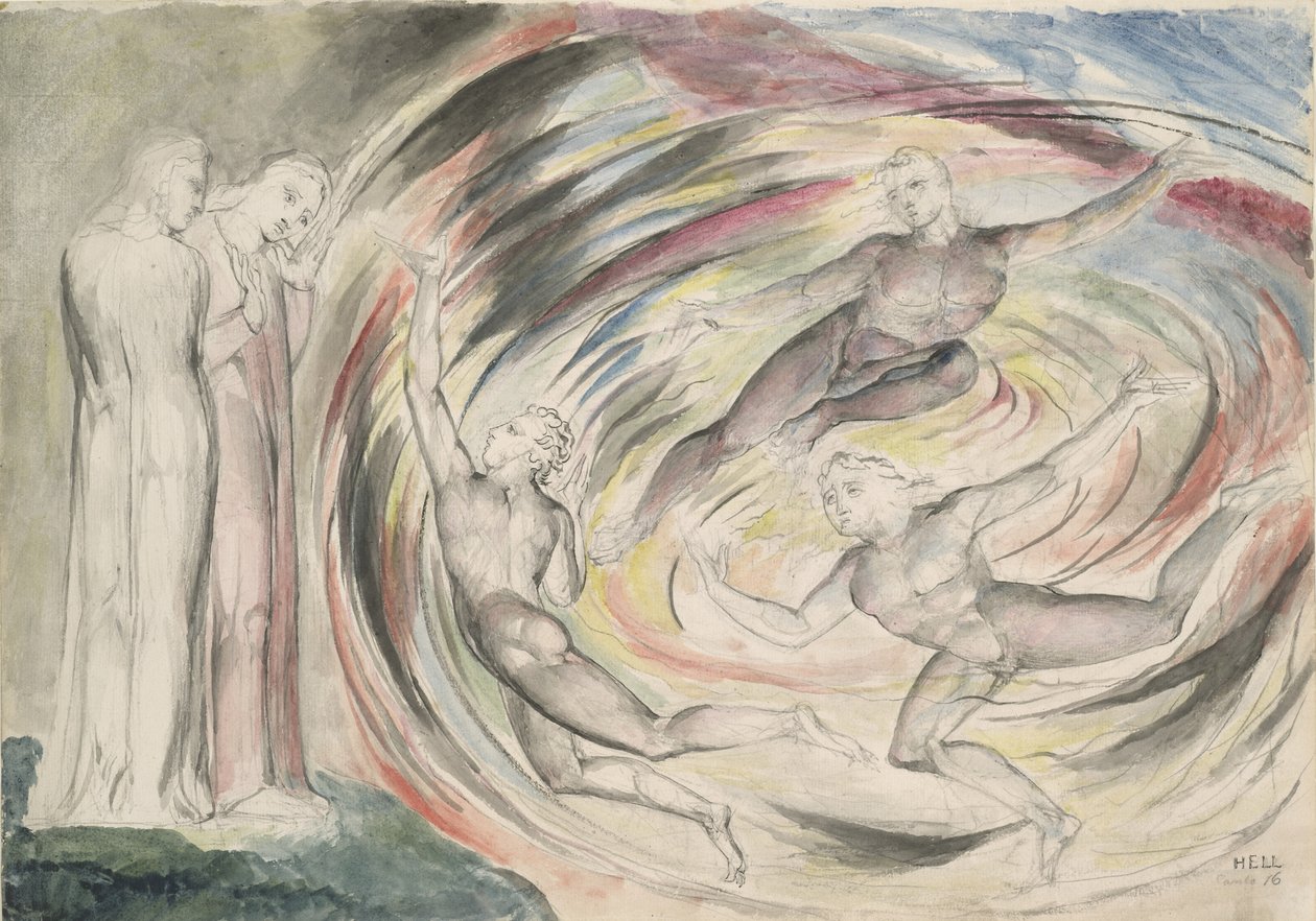 Rusticucci és társai büntetése, illusztráció Dante Alighieri Isteni komédiájához, 1824-27 (toll és tinta, ceruzával és krétával, ceruzával és krétával, papír) alkotó: William Blake