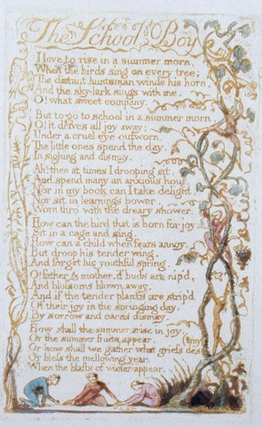 Az iskolás fiú, 27. tábla az Ártatlanság dalaiból, 1789 (dombormetszet, wc-vel) alkotó: William Blake