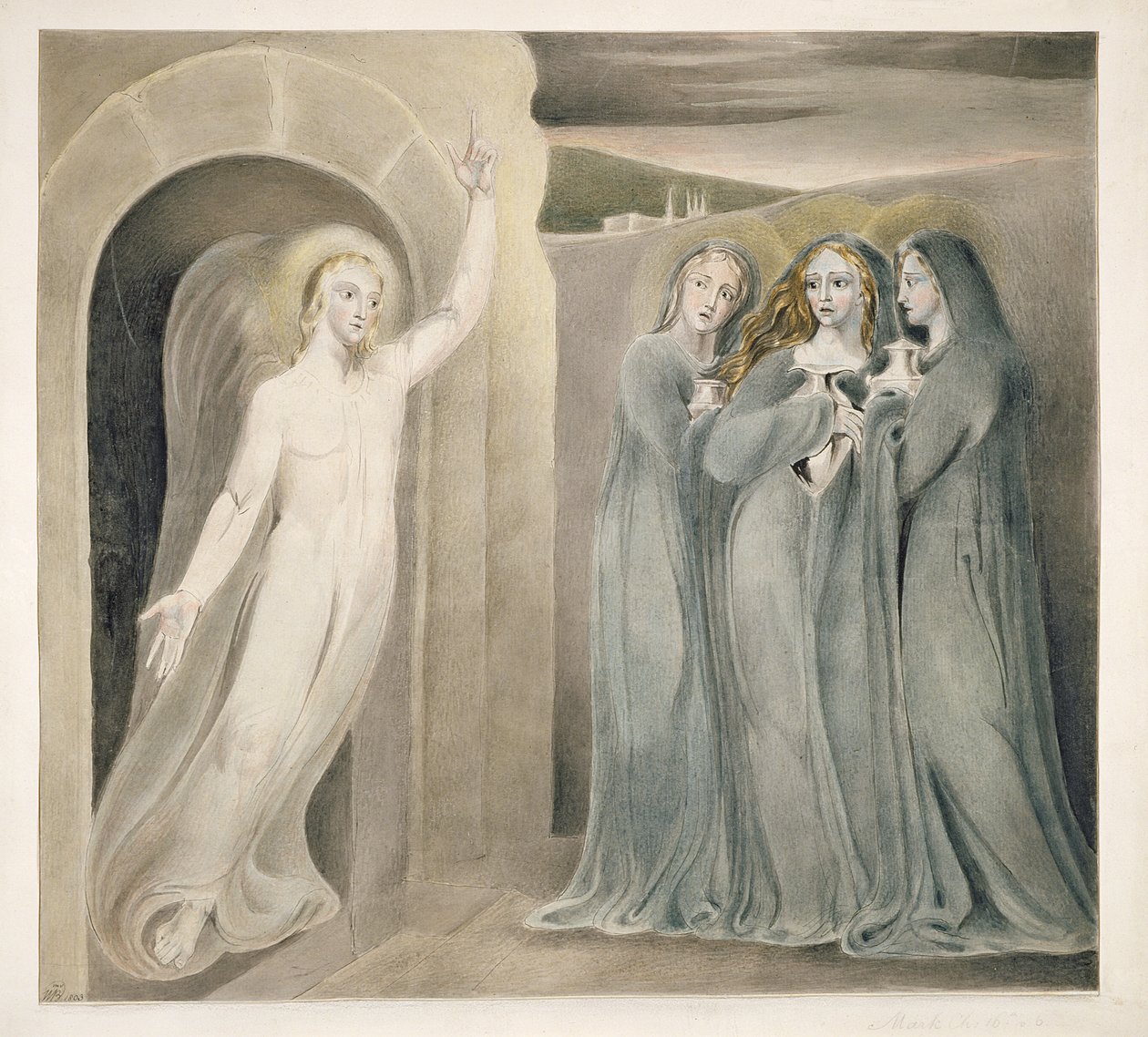 A három Mária a sírnál, 1800 körül (toll és tus, mosás és wc, papír) alkotó: William Blake