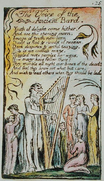Az ókori bárd hangja, illusztráció a Songs of Inocence and of Experience-ből, (Bentley Copy L) pl.25 (Bentley 54) 1789-94 (domborműves metszet tollal és WC-vel papíron) alkotó: William Blake