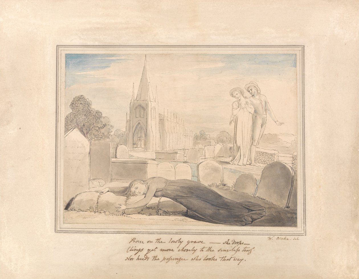Az özvegy sírját ölelő férje alkotó: William Blake