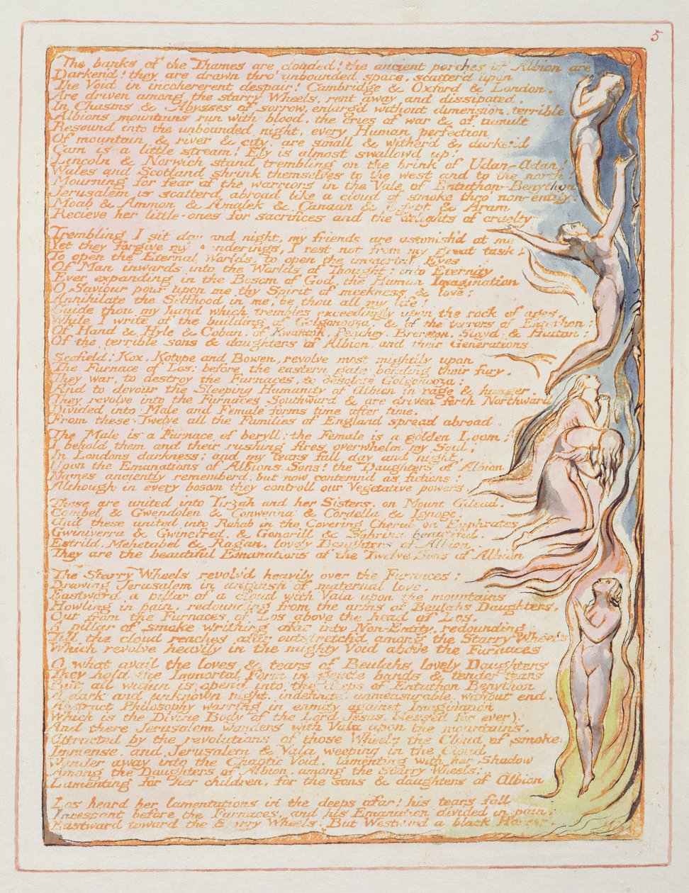 „A Temze partja...”, 5. tábla „Jeruzsálemből”, 1804-20 (narancssárga dombormű, tollal és WC-vel) alkotó: William Blake