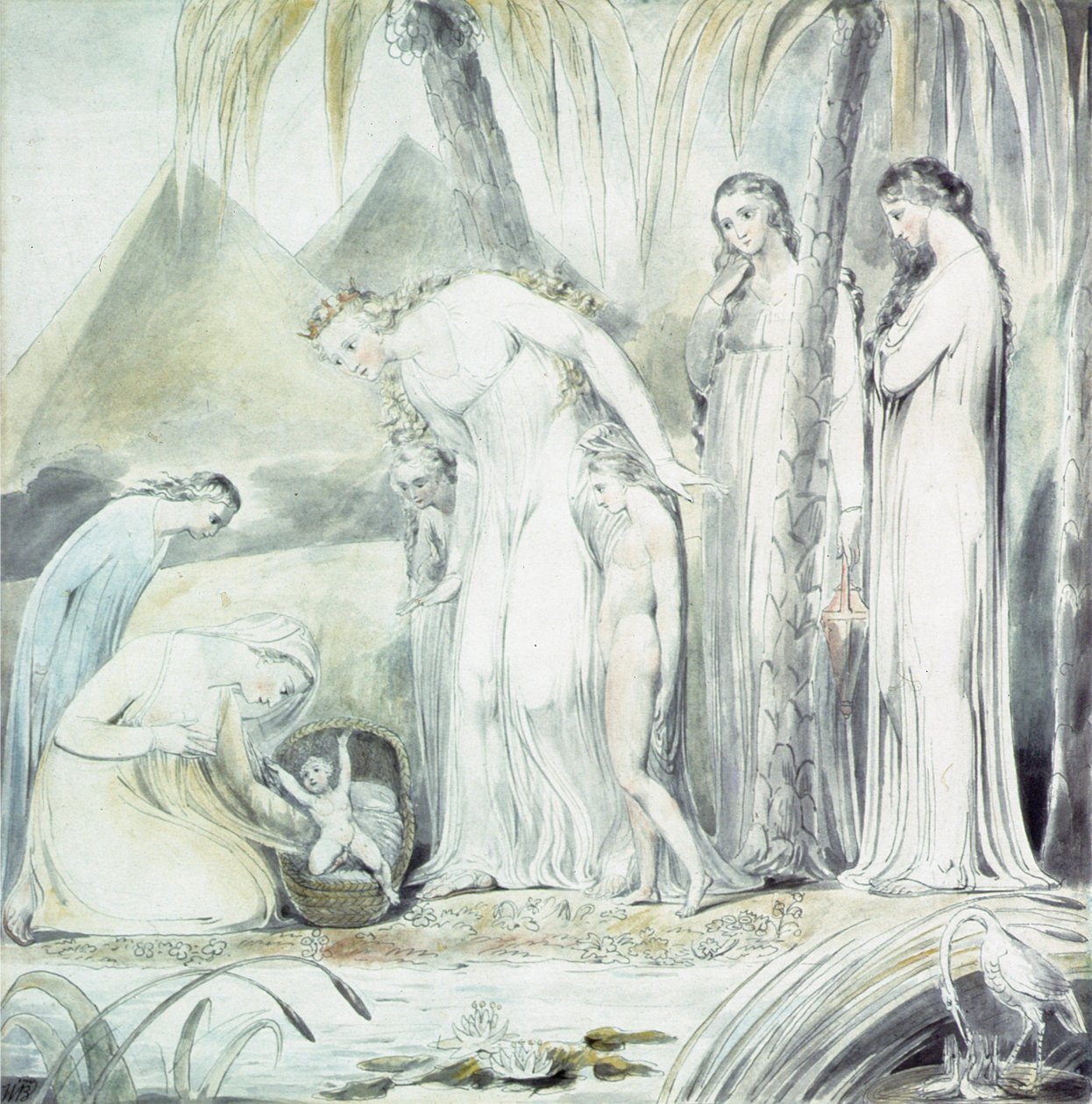 A fáraó lányának együttérzése vagy Mózes megtalálása, 1805 (toll és WC ceruzával) alkotó: William Blake