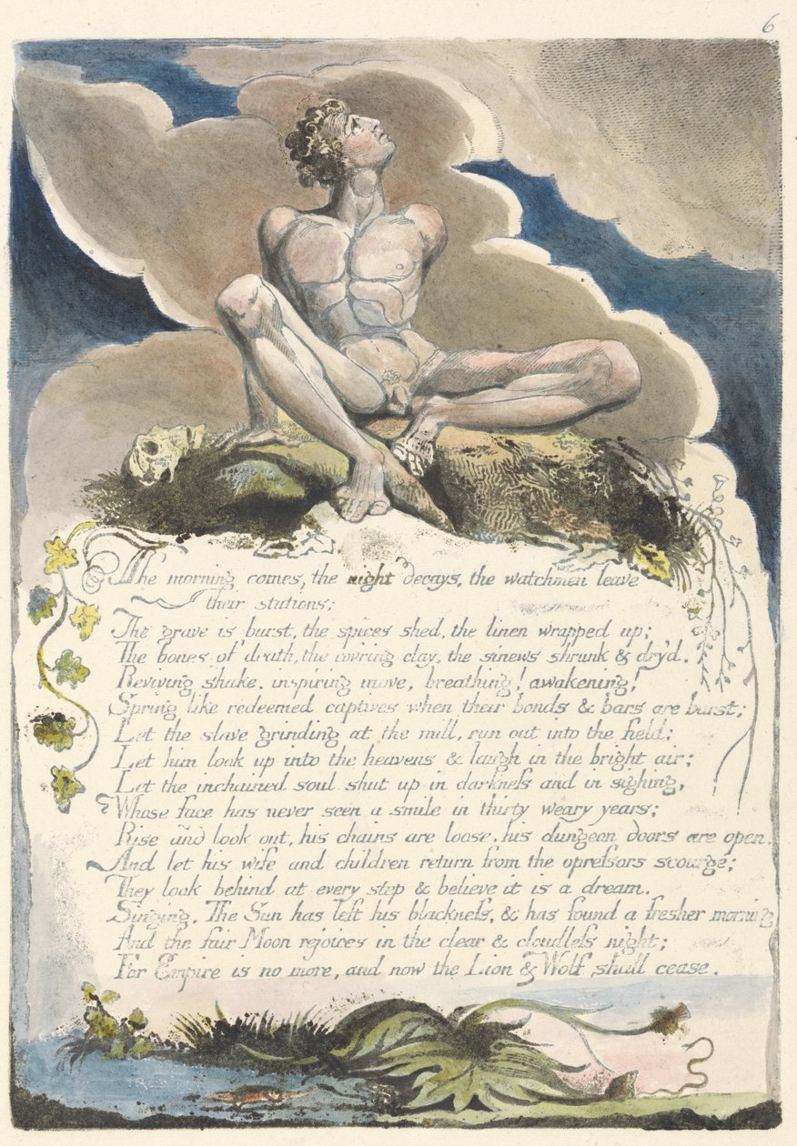 Eljön a reggel..., 8. tábla Amerikából: Egy prófécia, 1793 (domborműves rézkarc feketével, tollal, tintával és wc-vel) alkotó: William Blake