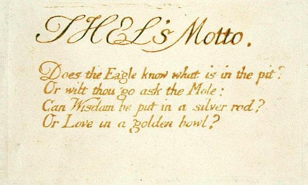 Thels Mottó..., 1. tábla a Thel könyvéből, 1789 (kézzel színezett dombormű, tollal és WC-vel papíron) alkotó: William Blake
