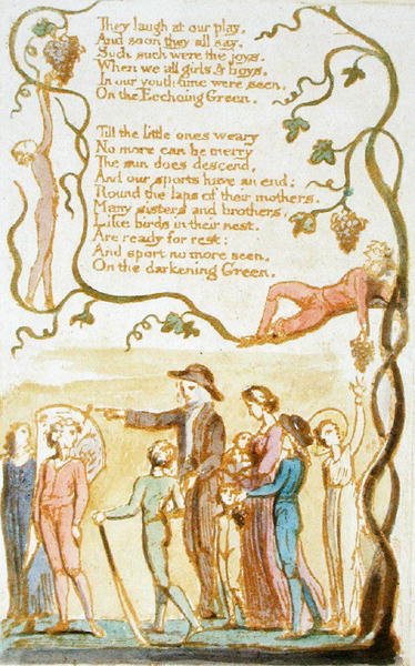 They Laugh at our Play..., 11. tábla Az ártatlanság dalaiból, 1789 (dombormetszet, wc-vel, papírra) alkotó: William Blake