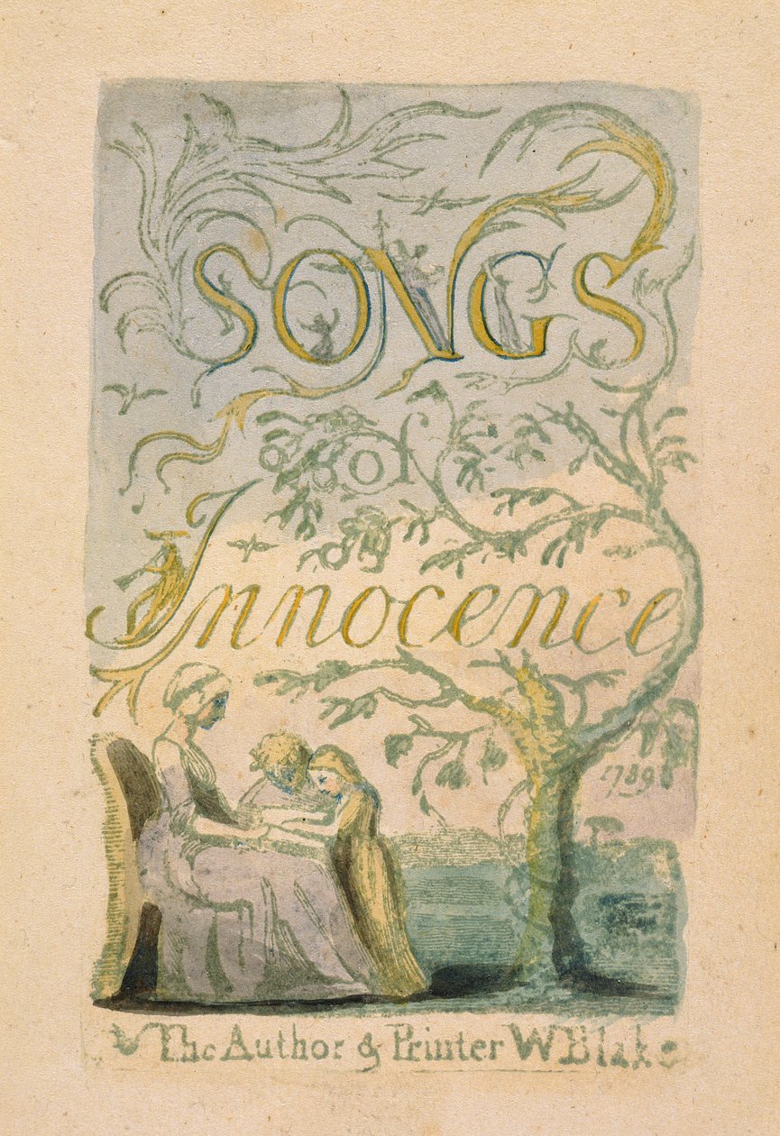 Címlap, 2. tábla a „Songs of Inocence: Innocence”-ből, 1789 (domborműves metszet wc-vel) alkotó: William Blake