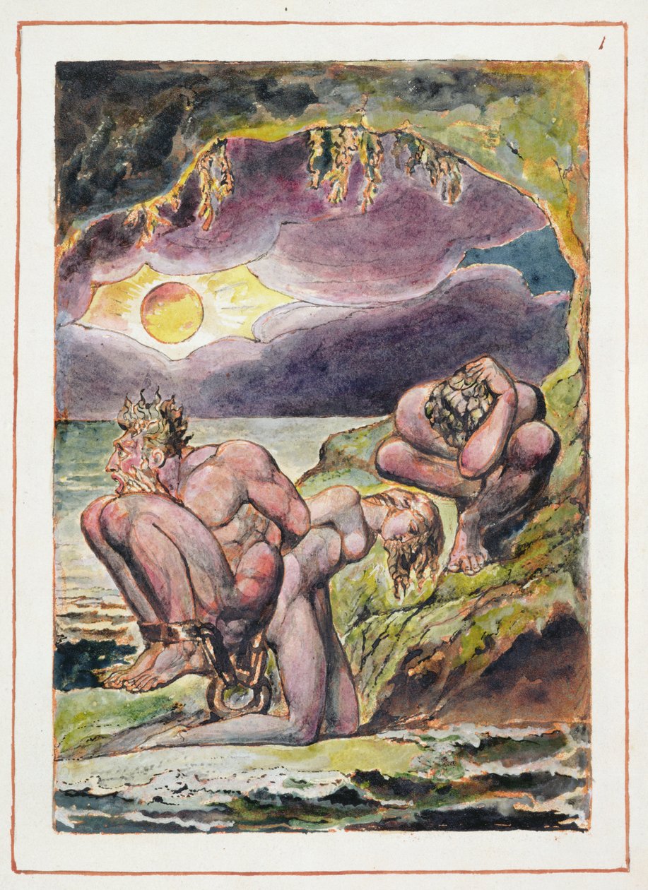 Albion lányainak látomásai: Frontispiece, 1793-ban tervezett, 1815 körül elkészült (domborműves rézkarc tollal és WC-vel papíron) alkotó: William Blake