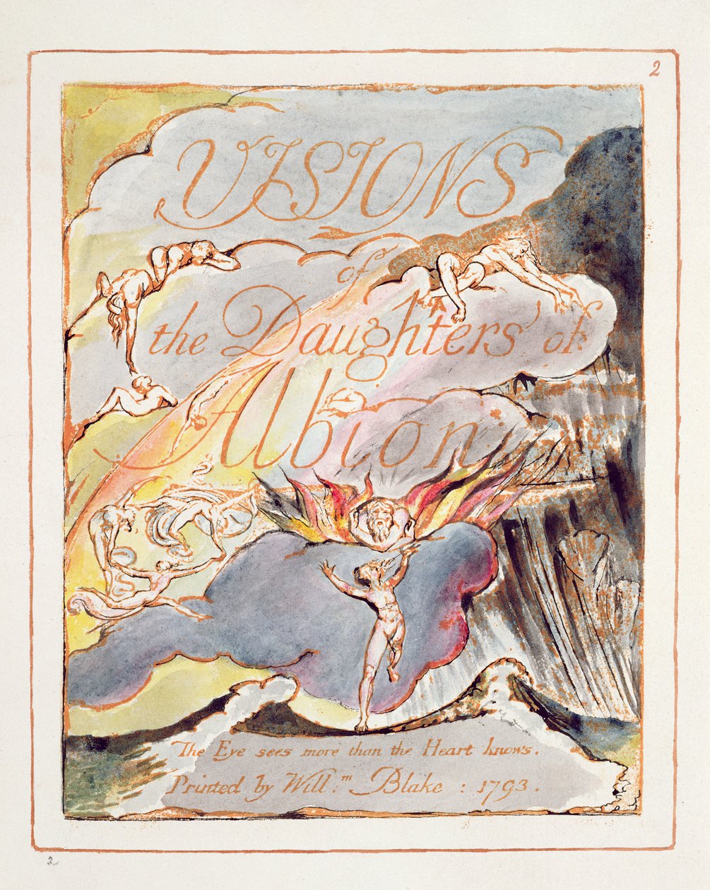 Albion lányainak látomásai: Címlap, 1793-ban tervezték, 1815 körül elkészült (domborműves metszet tollal és WC-vel papíron) alkotó: William Blake