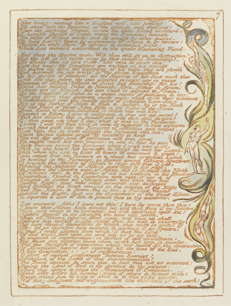 Élt: lihegve..., 7. tábla Jeruzsálemből, 1804-20 (narancssárga dombormű, tollal és WC-vel) alkotó: William Blake