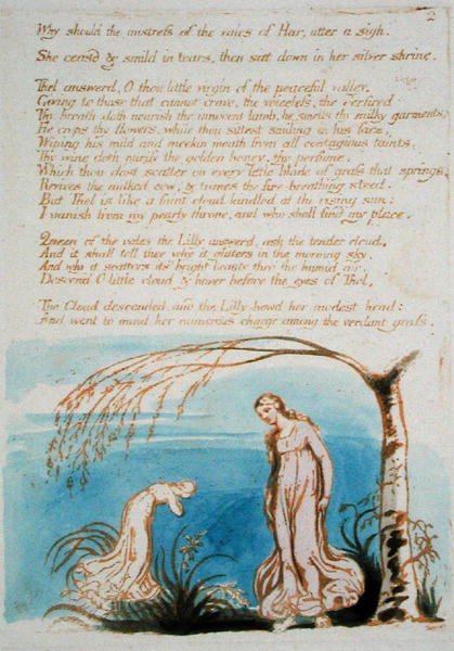 Miért kellene az úrnőnek..., 4. tábla a Thel könyvéből, 1789 (domborműves rézkarc barnával, wc-vel papírra nyomtatva) alkotó: William Blake