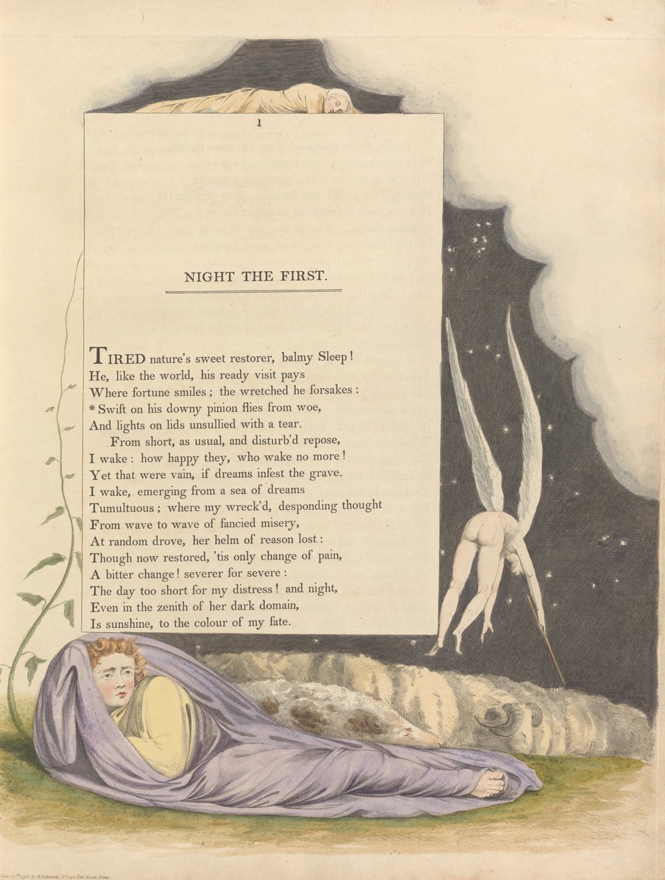 A fiatalok éjszakai gondolatai, 1. oldal, Swift a pelyhes fogaskerékén repül a jaj alkotó: William Blake