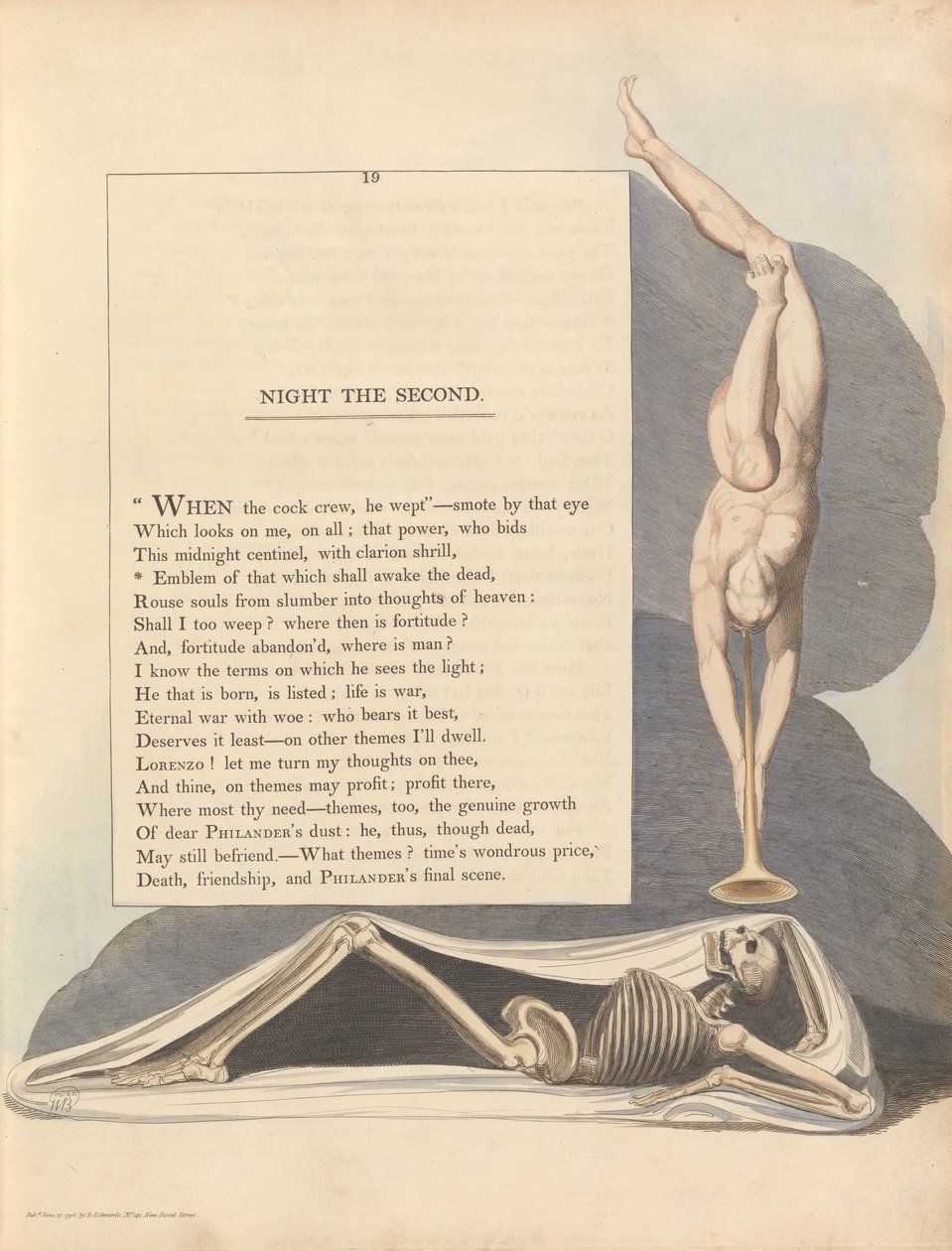 Fiatalok éjszakai gondolatai, 19. oldal, annak emblémája, amely fel fogja ébreszteni a halottakat alkotó: William Blake
