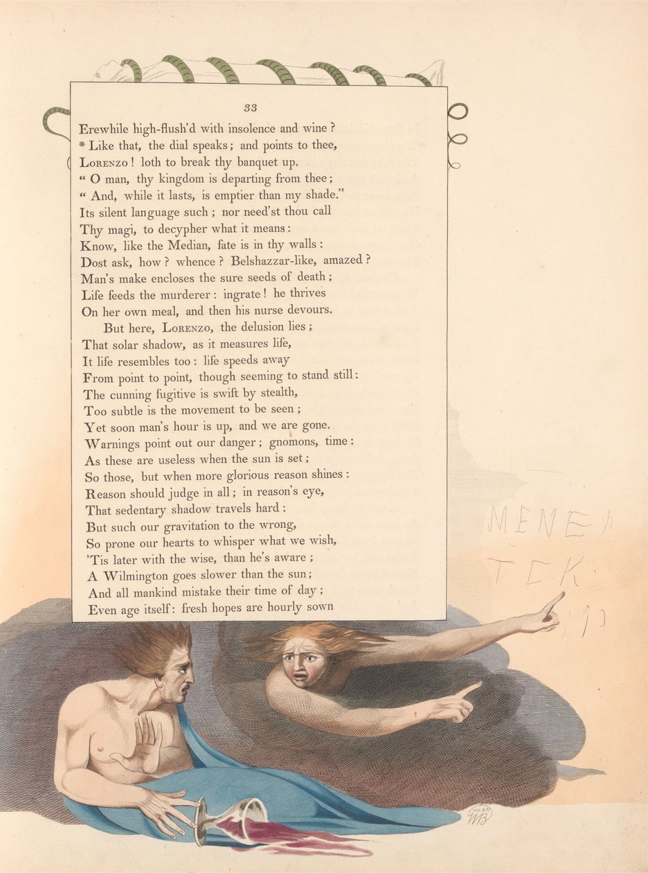 Fiatalok éjszakai gondolatai, 33. oldal, így beszél a tárcsázás; és Rád mutat alkotó: William Blake