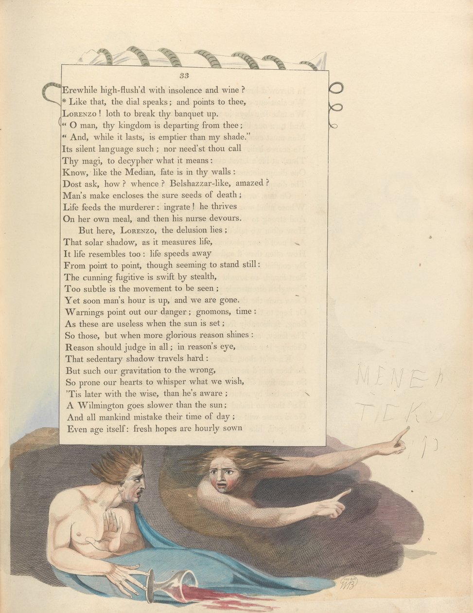 Fiatalok éjszakai gondolatai, 33. oldal, Így beszél a számlap; és rád mutat alkotó: William Blake