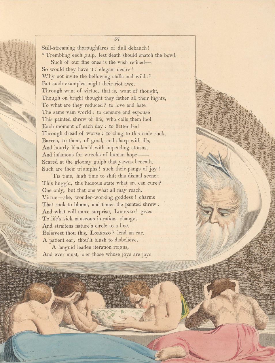 Fiatalok éjszakai gondolatai, 57. oldal, Minden kapkodás remegése, nehogy a halál ragadja meg a tálat alkotó: William Blake
