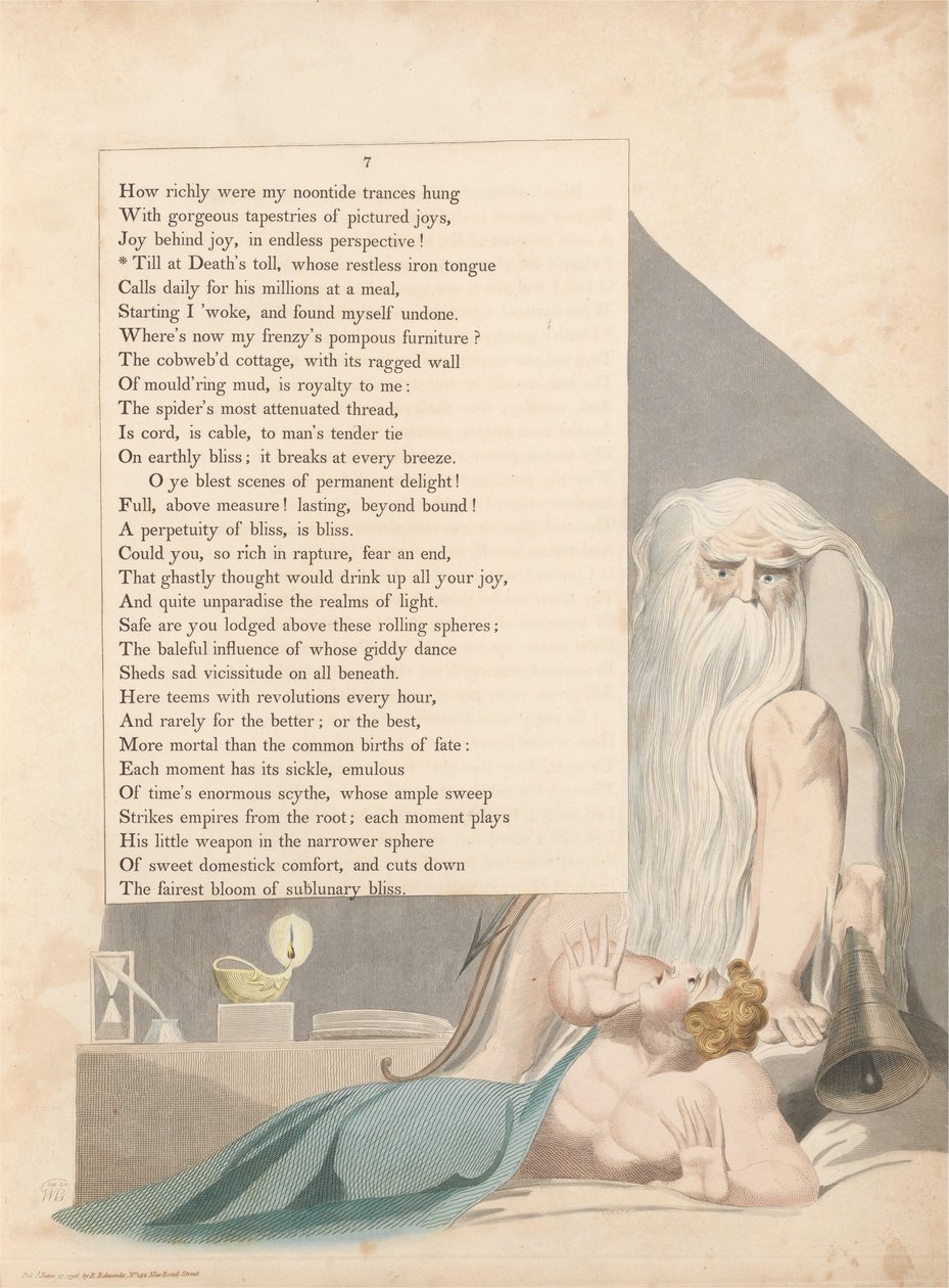 Fiatalok éjszakai gondolatai, 7. oldal, Halálig fizető, akinek nyugtalan vasnyelve alkotó: William Blake