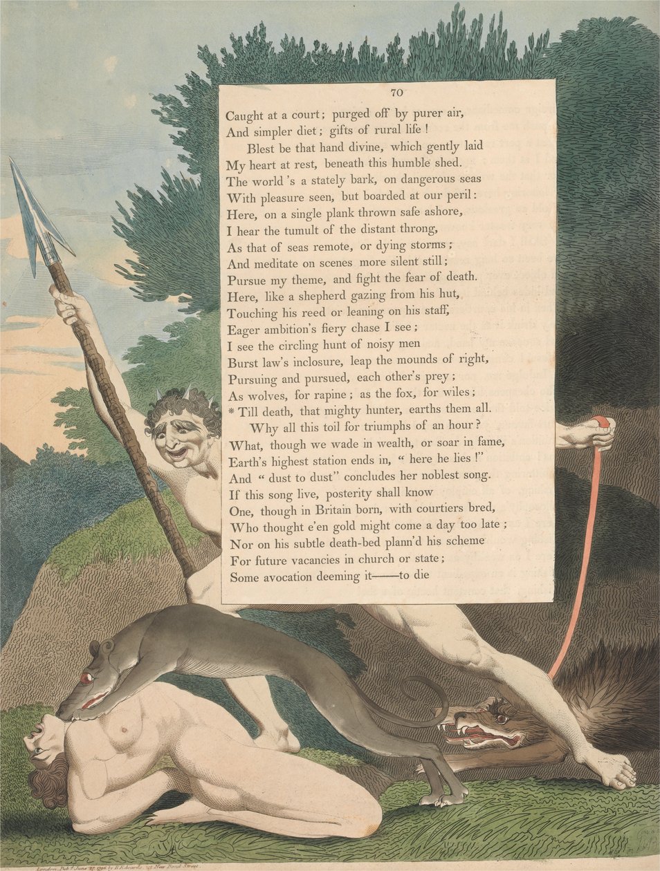 Youngs Éjszakai gondolatok, 70. oldal, A halálig, a hatalmas vadász, mindannyiukat megföldeli. alkotó: William Blake