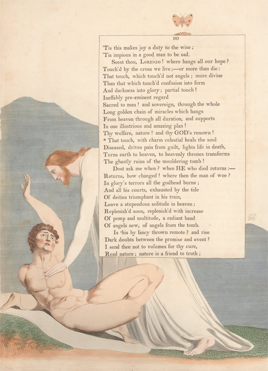 Youngs Night Thoughts, 90. oldal, That Touch, with Charm Celestial Heals the Soul (Az érintés, a varázslatos mennyei gyógyítja a lelket) alkotó: William Blake