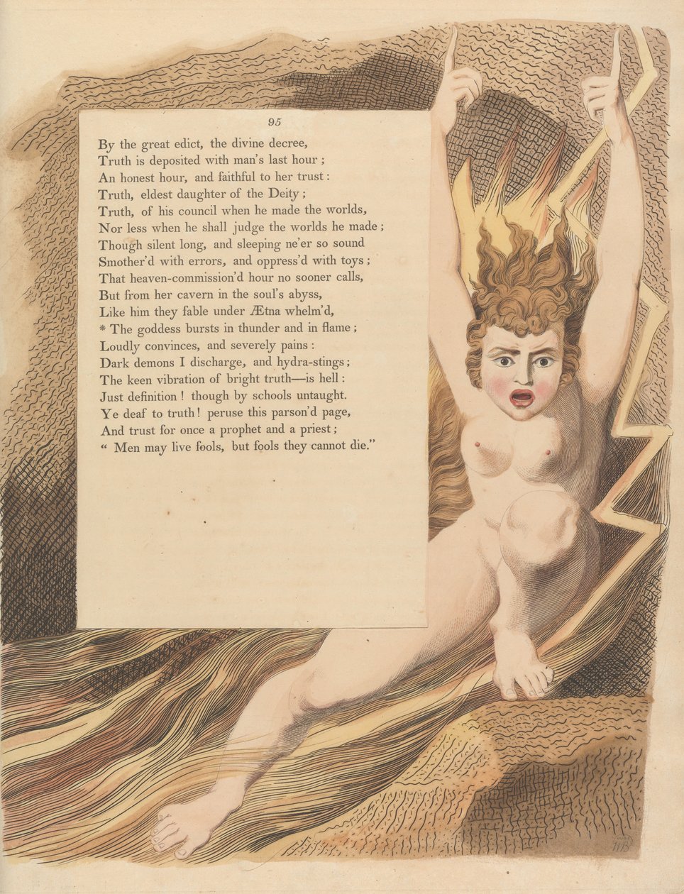 Fiatalok éjszakai gondolatai, 95. oldal, Az istennő mennydörgésben és lángban tört ki alkotó: William Blake