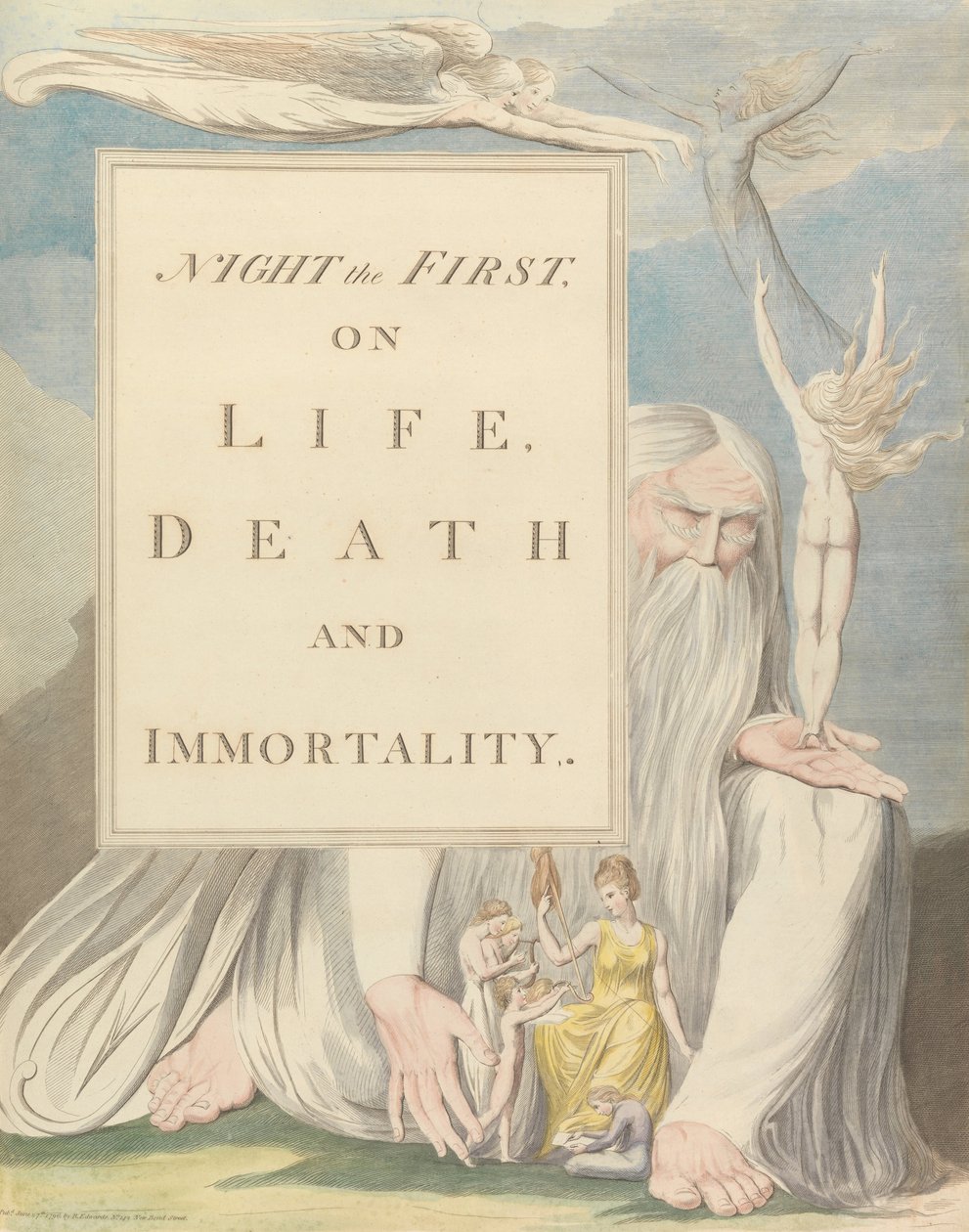 Fiatalok éjszakai gondolatai, Címlap, Éjszaka az első, Az életről, a halálról és a halhatatlanságról. alkotó: William Blake