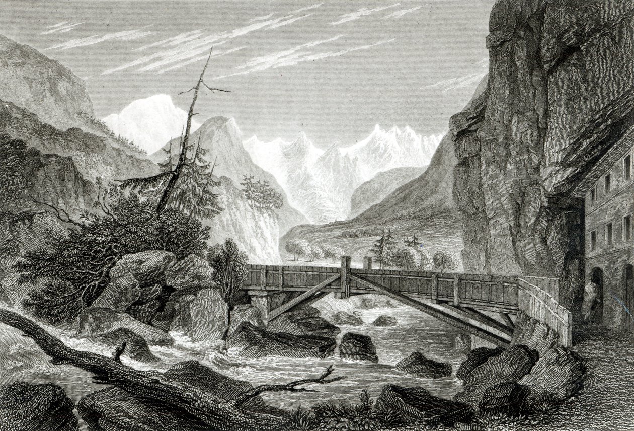 Mont Blanc a St. Didier fürdőből, metszett C.Westwood alkotó: William Brockedon