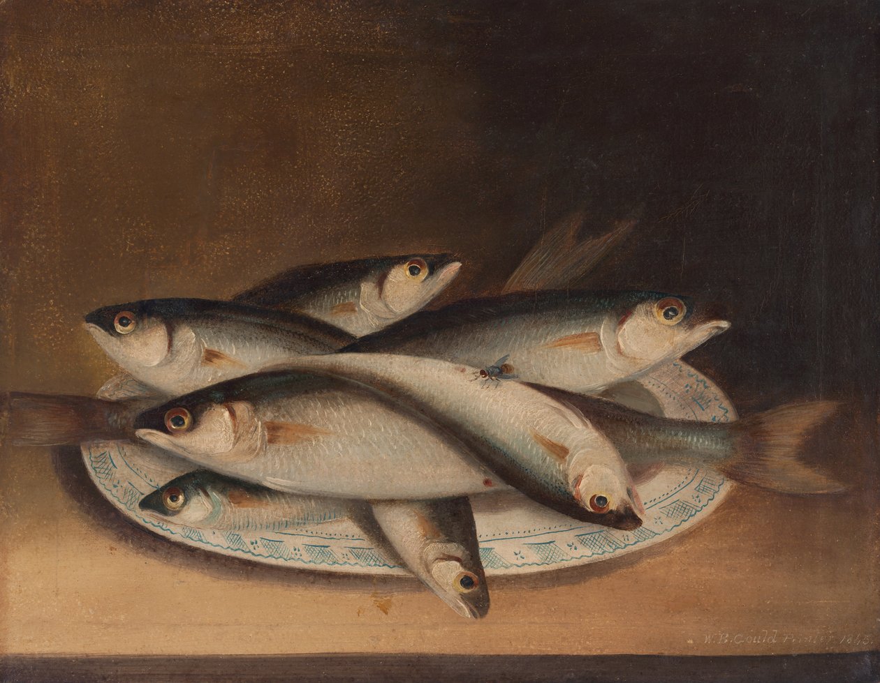 Hal kék-fehér tányéron alkotó: William Buelow Gould