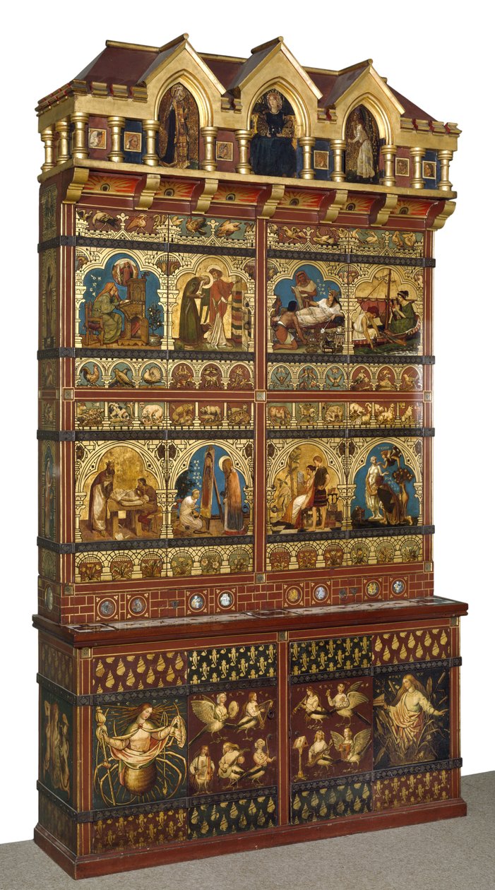 Nagy könyvespolc, 1856-62 (tölgy, faragott, festett és aranyozott) alkotó: William Burges