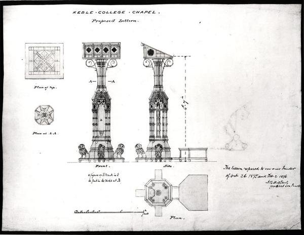 Tervezés egy szónoki emelvényhez, Keble College Chapel, Oxford, 1875-76 (fekete tinta, ceruza és akvarell) alkotó: William Butterfield