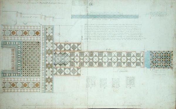Design for a Pavement, Balliol College Chapel, Oxford, 1854-57 (fekete tinta, ceruza és wc papíron) alkotó: William Butterfield
