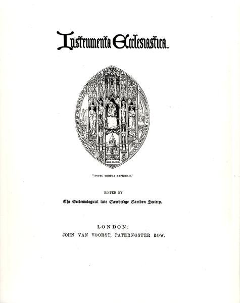 Az 1847-ben kiadott Instrumenta Ecclesiastica első sorozatának címlapja alkotó: William Butterfield