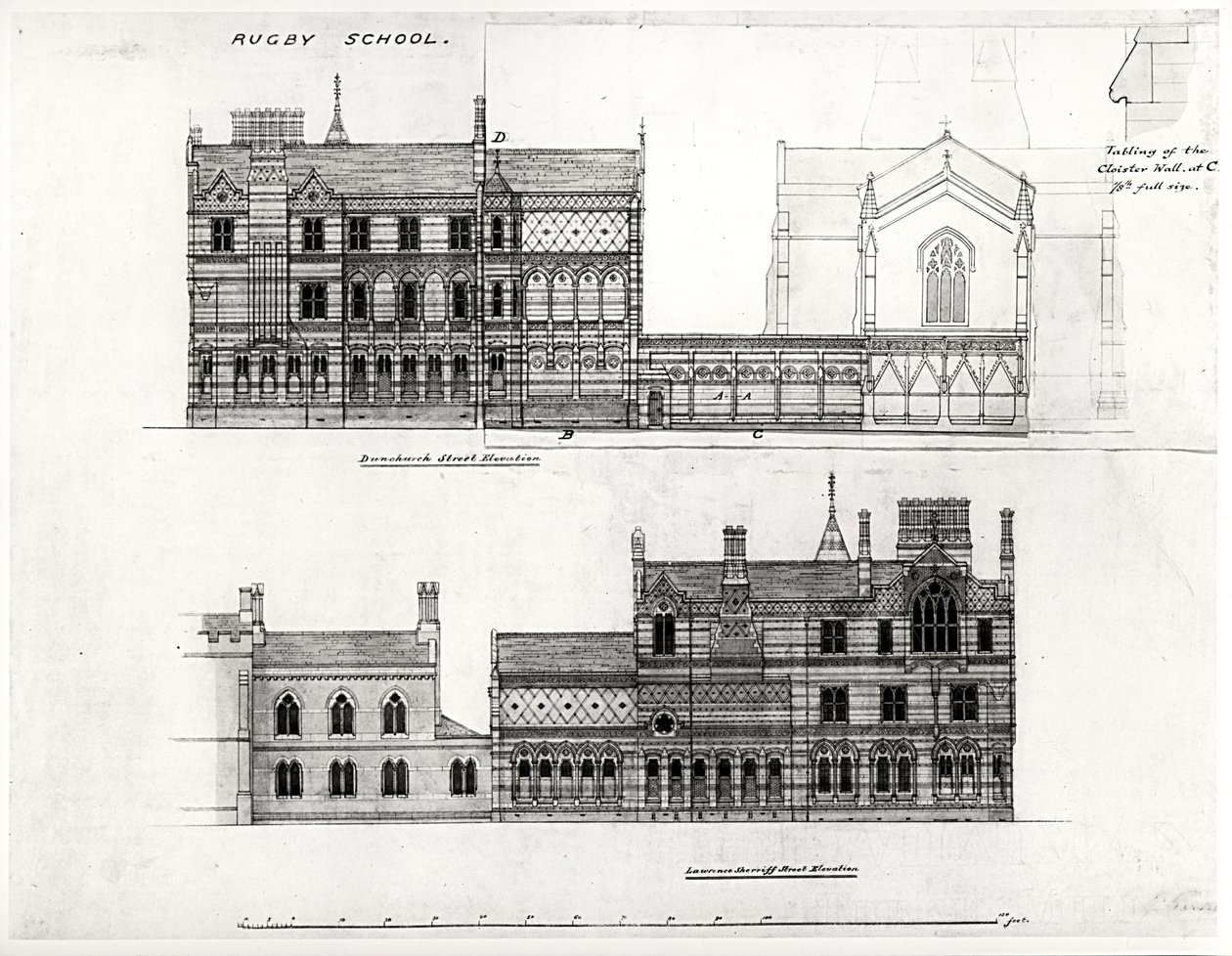 West and North Elevations, New School, Rugby School, 1867 (fekete tinta, ceruza és wc) alkotó: William Butterfield