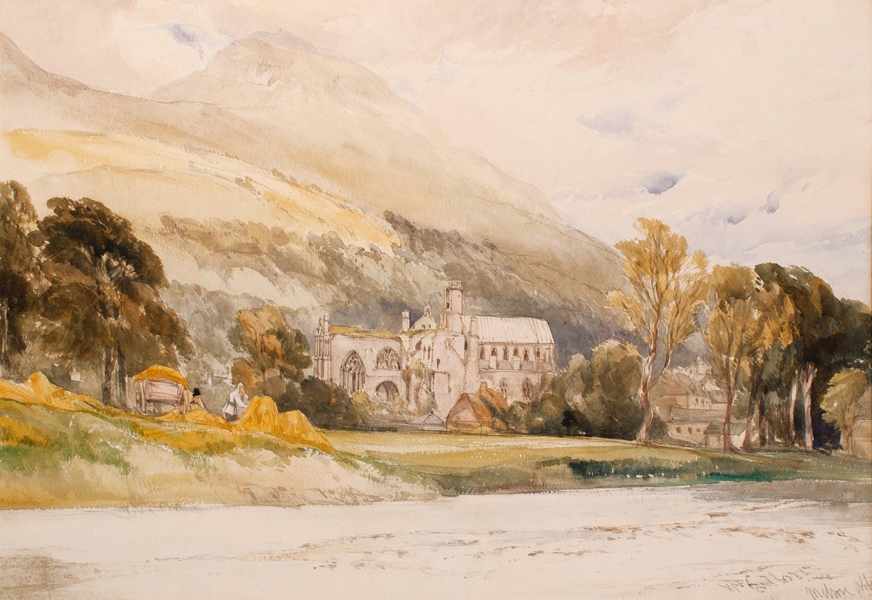 Skócia: Melrose Abbey, 1842 (ceruza és WC papíron) alkotó: William Callow
