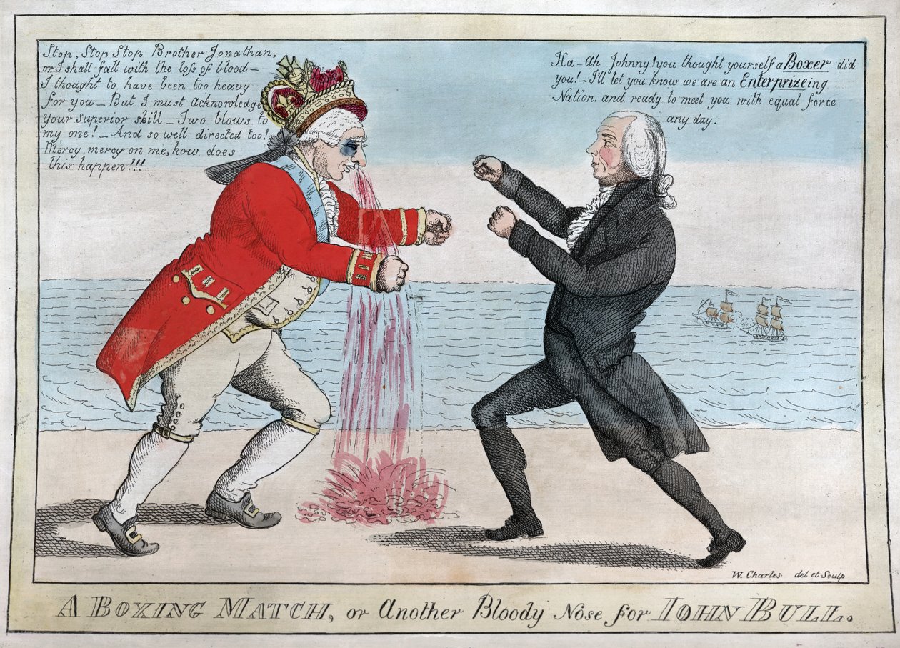 A Boxing Match or Another Bloody Nose for John Bull, pub. 1813 (kézi színes metszet) alkotó: William Charles