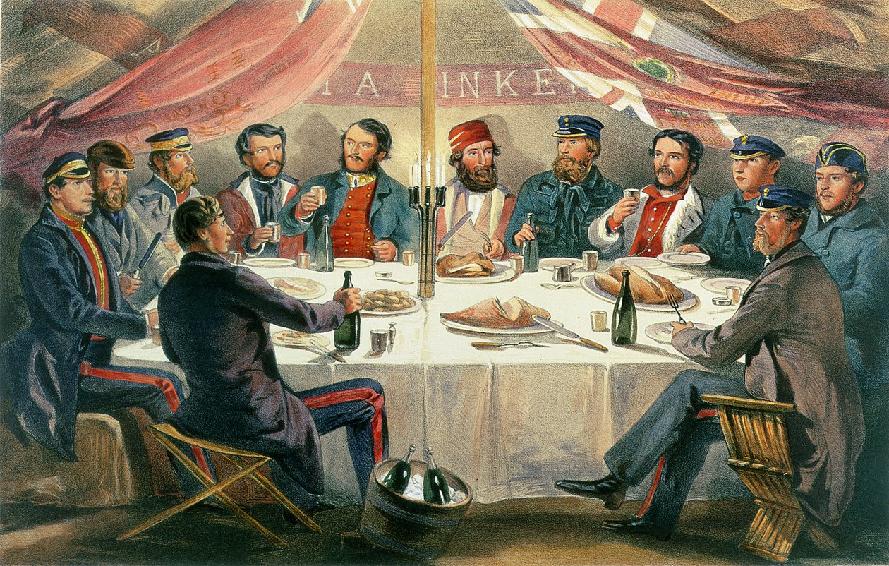 Karácsonyi vacsora a Sebastopol előtti magaslatokon, metszett J.A. Vinter, kocsma. 1855 alkotó: William Crimea Simpson