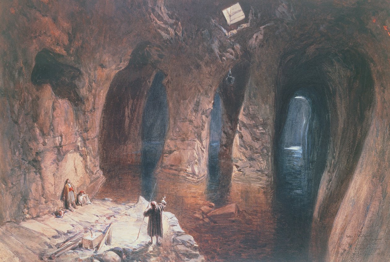 Bahr El Khabeer a Nagy-tengeren: kőbe vésett ciszternák a Salamon-templom helye alatt, 1870 (wc) alkotó: William Crimea Simpson