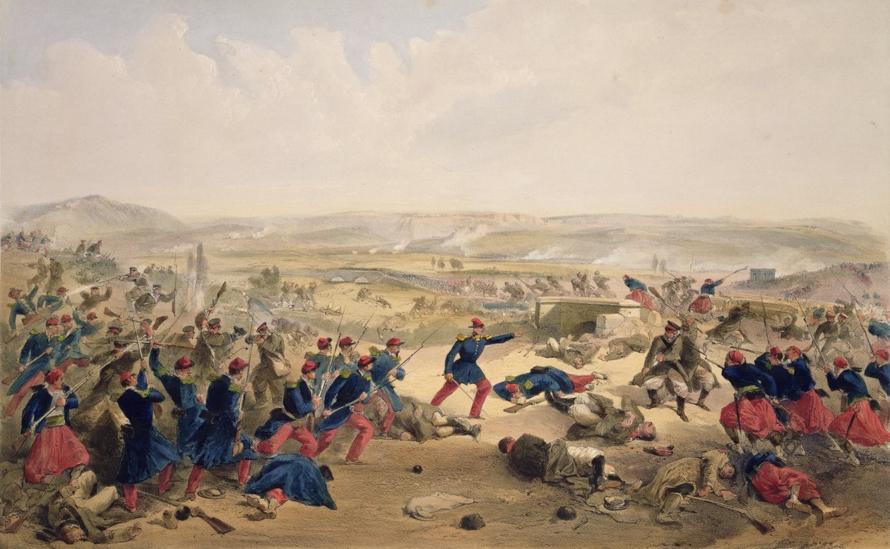 Csernajai csata, 1855. augusztus 16., tábla a "The Seat of War in the East" című könyvből, kiadó: Paul és Dominic Colnaghi és társai, 1856. alkotó: William Crimea Simpson