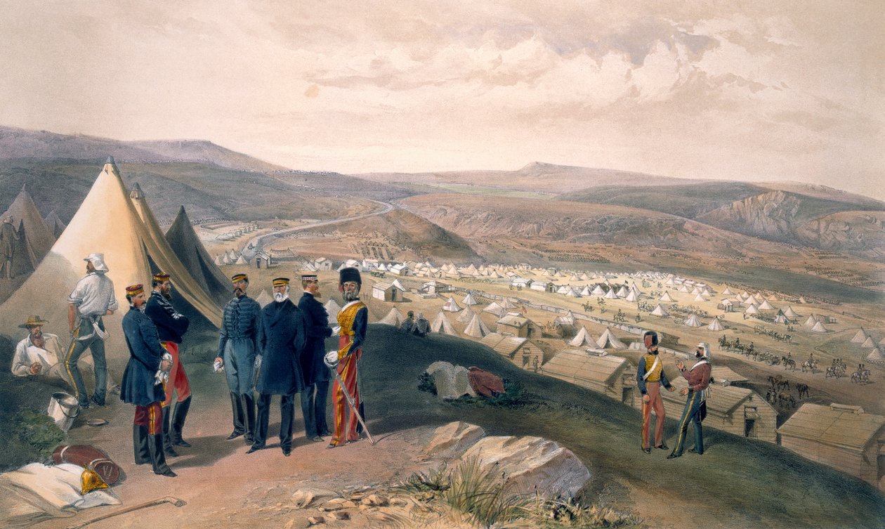 Lovassági tábor, tábla a "The Seat of War in the East" című kiadványból, Paul és Dominic Colnaghi és társai, 1856. alkotó: William Crimea Simpson